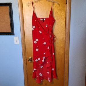 H&M Red with Floral Print Wrap Dress